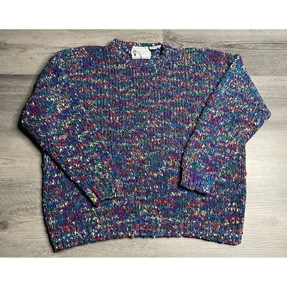 VTG 90s Organically Grown Chunky Knit Multicolored Sweater - Medium